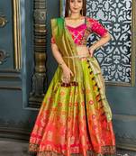 Green Banarasi Silk Resham Work Circular Lehenga Choli