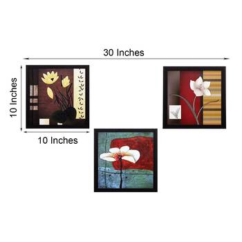 Set Of 3 Decorative Botanical Floral Pot Satin Matt Texture UV Art Painting 3