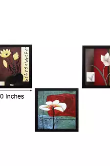 Set Of 3 Decorative Botanical Floral Pot Satin Matt Texture UV Art Painting