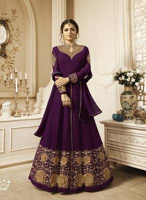 Purple Embroidered Georgette Salwar With Dupatta 1