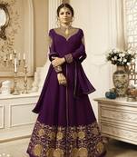 Purple Embroidered Georgette Salwar With Dupatta