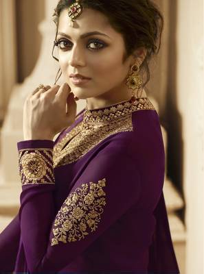 Purple Embroidered Georgette Salwar With Dupatta 3