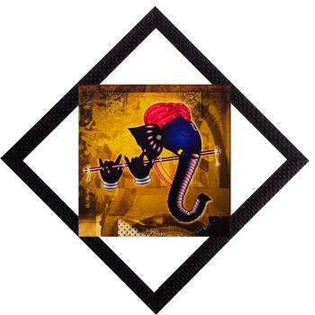 Lord Ganesh With Flute Satin Matt Texture UV Art Painting 1