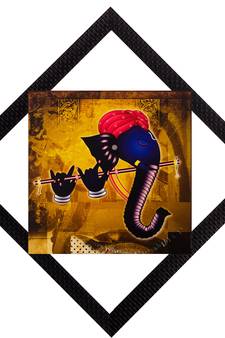 Lord Ganesh With Flute Satin Matt Texture UV Art Painting