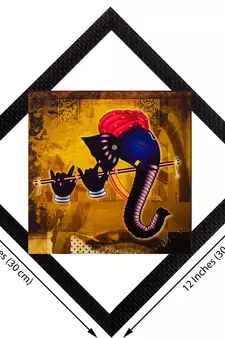Lord Ganesh With Flute Satin Matt Texture UV Art Painting
