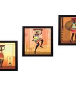 Set of 3 Tribal Lady Satin Matt Texture UV Art Painting