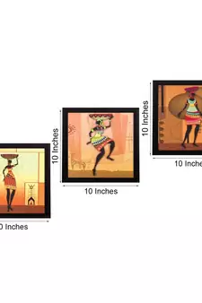 Set of 3 Tribal Lady Satin Matt Texture UV Art Painting