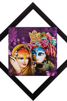 Colorful Radha & Krishna With Flute Satin Matt Texture UV Art Painting