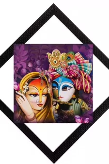 Colorful Radha & Krishna With Flute Satin Matt Texture UV Art Painting