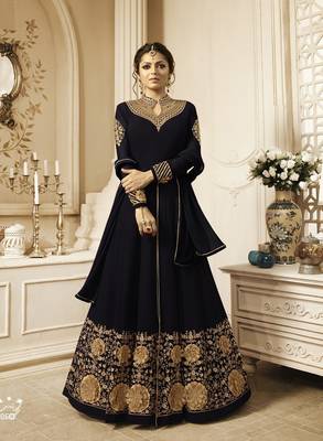 Black Embroidered Georgette Salwar With Dupatta 1