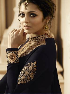 Black Embroidered Georgette Salwar With Dupatta 3