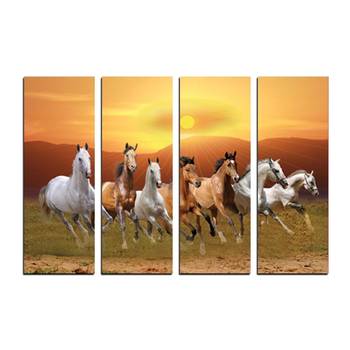 4 Panel Lucky 7 Running Horses Premium Canvas Painting 1