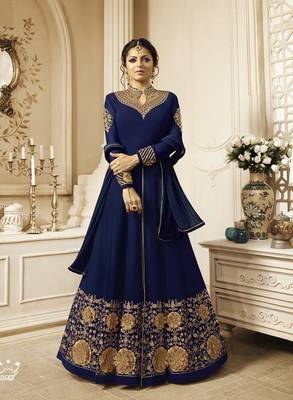 Blue Embroidered Georgette Salwar With Dupatta 1