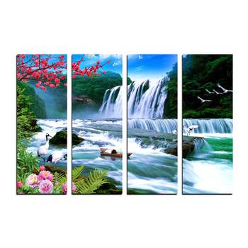 4 Panel Waterfall Scenic View Premium Canvas Painting 1