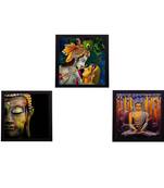 Set Of 3 Radha Krishna and Lord Buddha Paper Painting