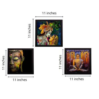 Set Of 3 Radha Krishna and Lord Buddha Paper Painting 3