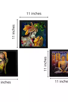 Set Of 3 Radha Krishna and Lord Buddha Paper Painting