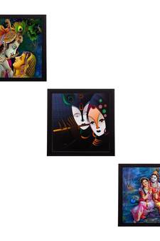 Set Of 3 Radha Krishna Paper Painting