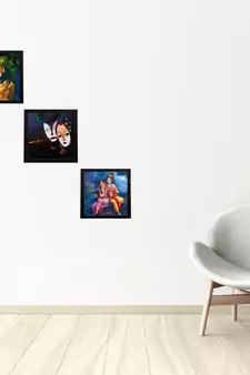 Set Of 3 Radha Krishna Paper Painting