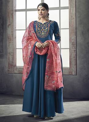 Teal embroidered silk salwar 1