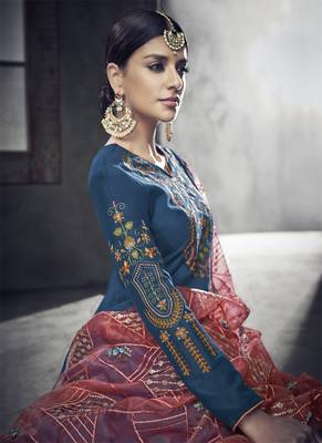 Teal embroidered silk salwar 2