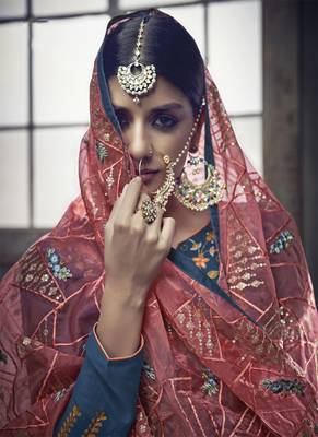 Teal embroidered silk salwar 3