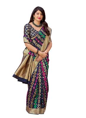Navy blue woven banarasi silk saree with blouse 1