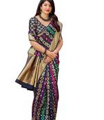 Navy blue woven banarasi silk saree with blouse