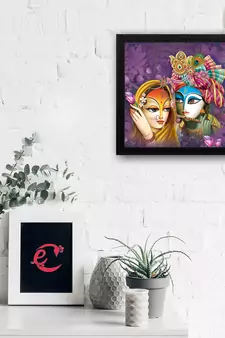 Abstract Radha Krishna Satin Matt Texture UV Art Painting