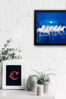 7 Running Lucky Horses Design Satin Matt Texture UV Art Painting