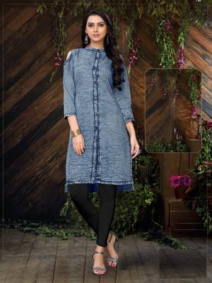 Sky-blue plain cotton long-kurtis 1