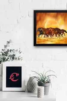 7 Running Lucky Horses Design Satin Matt Texture UV Art Painting