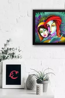 Abstract Radha Krishna Satin Matt Texture UV Art Painting