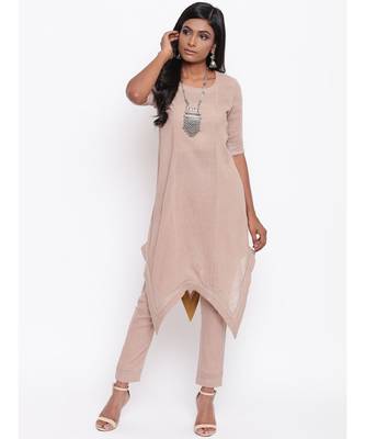 Beige Gota Asymmetric Kurta Set 1