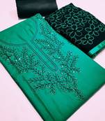 Green Embroidered Satin Unstitched Salwar With Dupatta