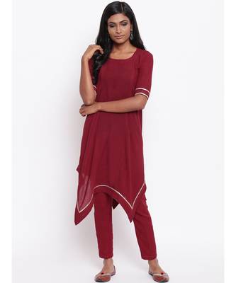 Maroon Gota Asymmetric Kurta Set 1