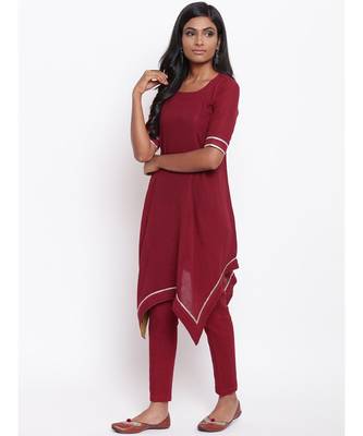 Maroon Gota Asymmetric Kurta Set 2
