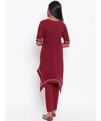 Maroon Gota Asymmetric Kurta Set 4