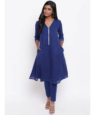 Blue Gota Neck Kurta Set 1