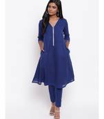 Blue Gota Neck Kurta Set