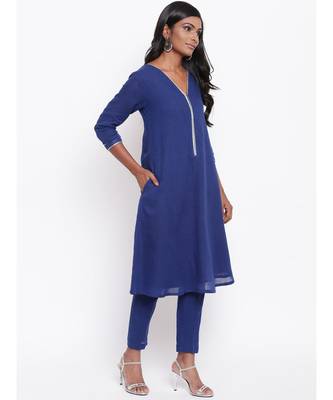 Blue Gota Neck Kurta Set 3