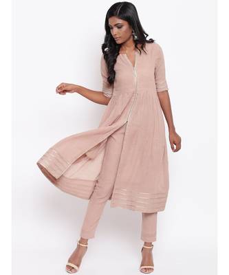 Beige Gota Slit Kurta Set 1