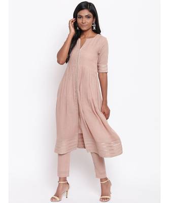Beige Gota Slit Kurta Set 2
