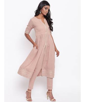 Beige Gota Slit Kurta Set 3