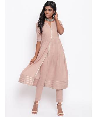 Beige Gota Slit Kurta Set 5