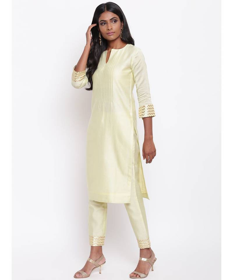 Green Foil Pin-Tucks Kurta Set