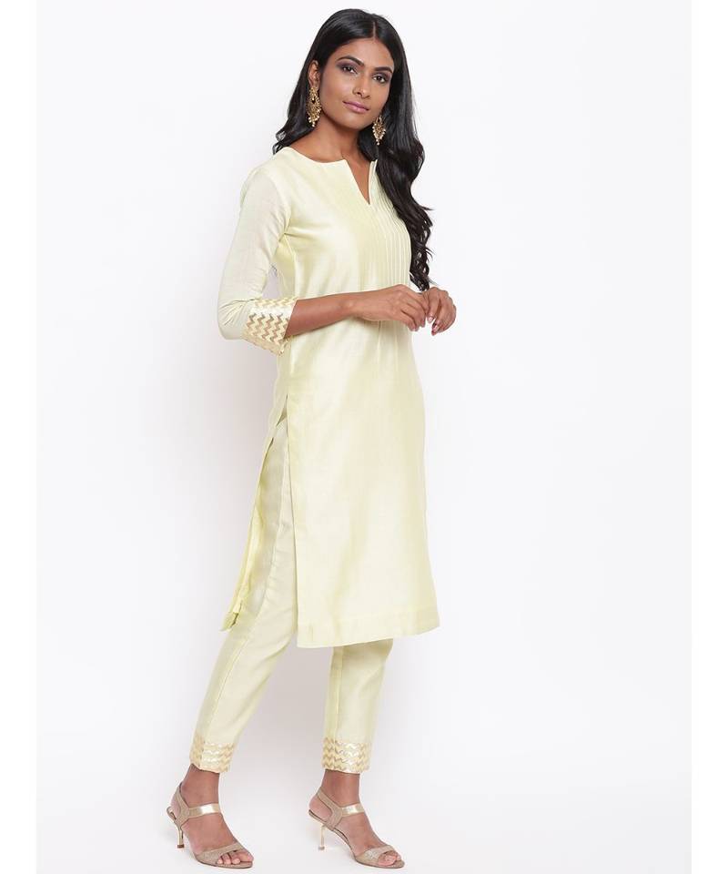 Green Foil Pin-Tucks Kurta Set