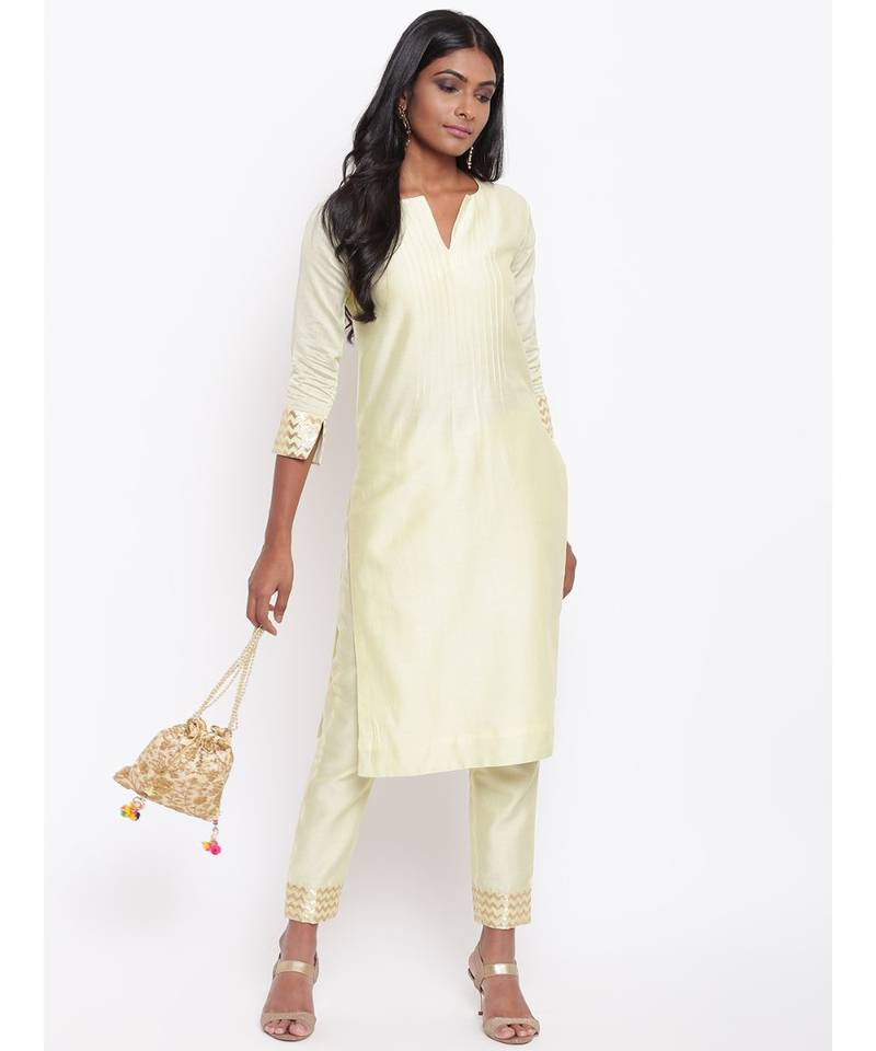 Green Foil Pin-Tucks Kurta Set