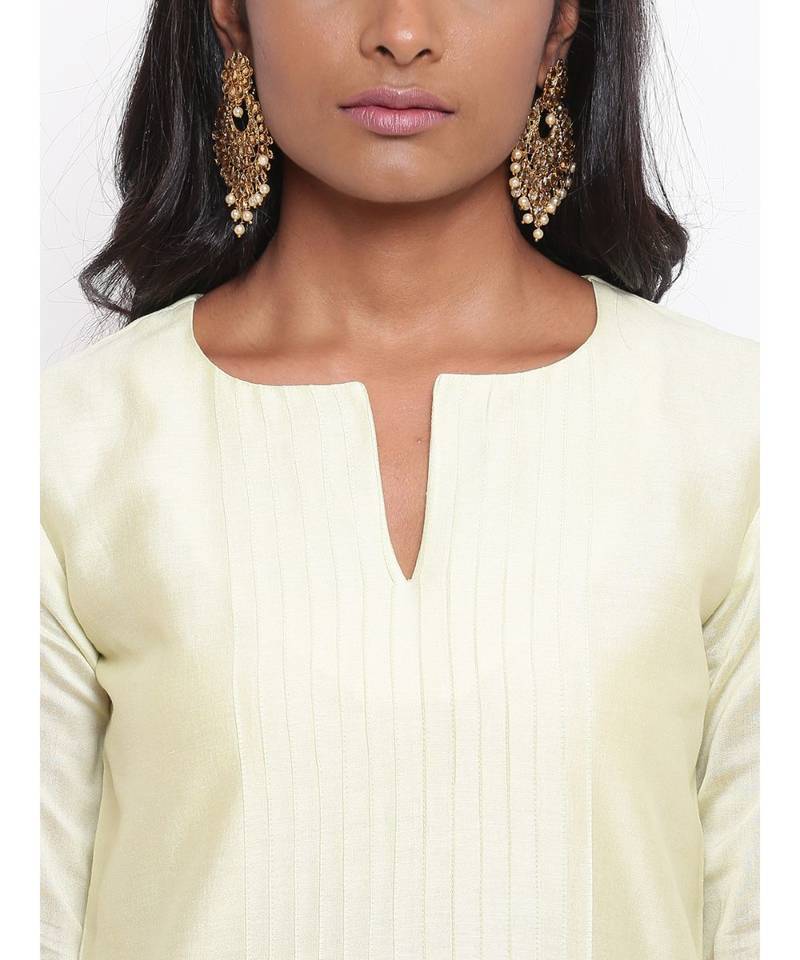 Green Foil Pin-Tucks Kurta Set