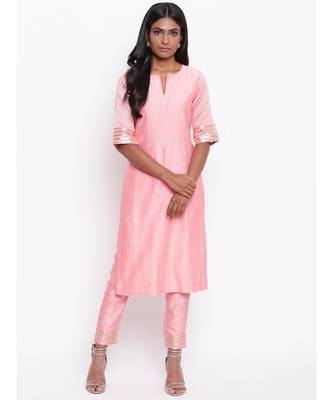 Pink Foil Pin-Tucks Kurta Set 1